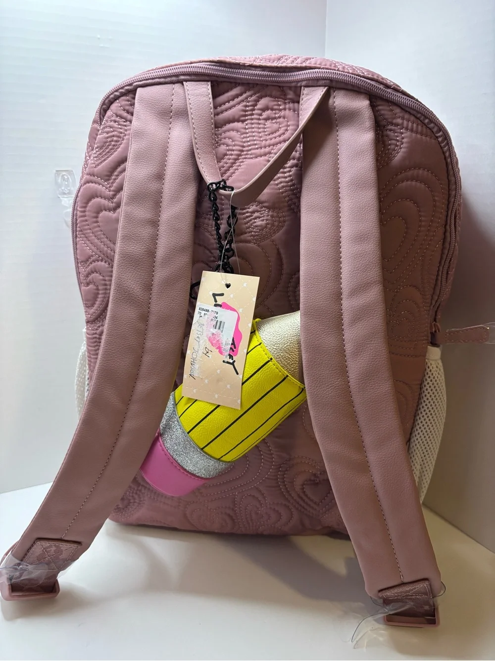 Luv Betsey Johnson Quilted Pink Hearts school Backpack W pencil case